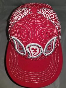 Leader Sports Hat Cap Red with White Paisley Pattern Sparkle Bling Size Medium