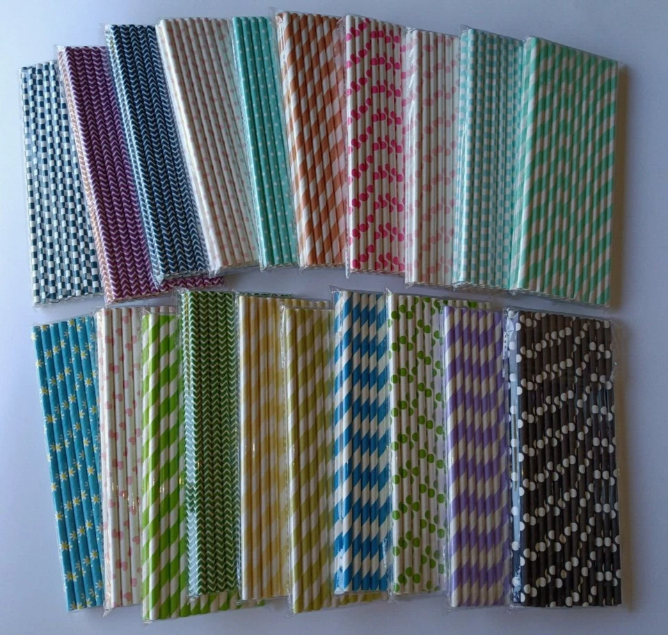 25 pajitas de papel empaquetadas patrón color - biodegradables aprobadas por la FDA Foto 1 de 1