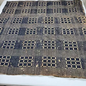 Antique handmade coverlet woven Jacquard Loomed Wool 1800s blue american rustic - Picture 1 of 10