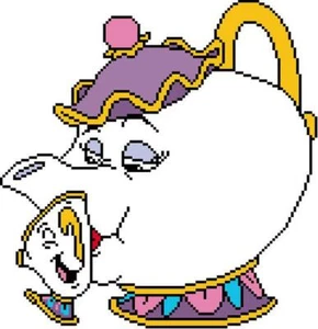CROSS STITCH+ CRAFT PATTERN Beauty Beast Mrs Potts Chip Teapot Cup Tea Lansbury - Picture 1 of 16