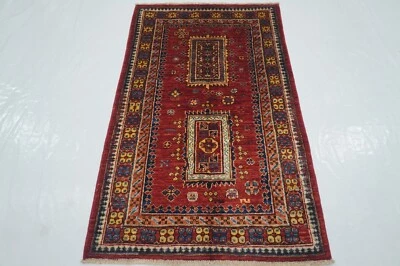 3 x 4 ft Red Oriental Afghan Hand Knotted Tribal Small Area Rug - Image 1 of 4
