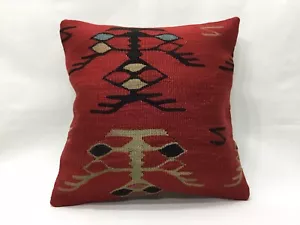 16''x16''Turkish Boho Cottage Pillow Turkish Kilim Pillowcase Ethnic Cushion - Picture 1 of 6