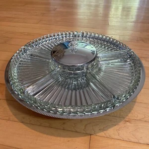 Vintage Royal Chrome Mid Century Chrome Stainless And Glass Lazy Susan 8 Pcs 15" - Picture 1 of 19