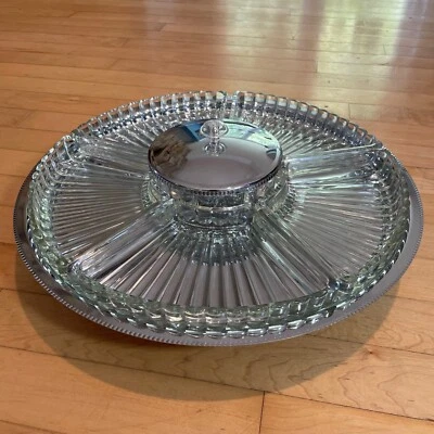 Vintage Royal Chrome Mid Century Chrome Stainless And Glass Lazy Susan 8 Pcs 15" - Image 1 of 4