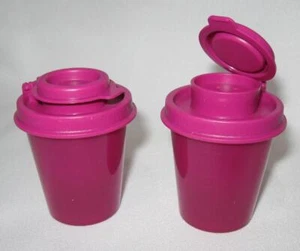 NEW Tupperware SALT & PEPPER SHAKERS Spices Midget Mini Travel Berry Pink Color - Picture 1 of 1