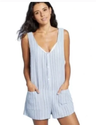 Mameluco de encubrimiento - Xhilaration - Talla S (0-2) abotonado todo algodón azul boho Foto 1 de 4