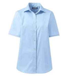 LANDS END School Uniform Girls Short Sleeve Stretch Blue Button Shirt  12 (K266) - Picture 1 of 2