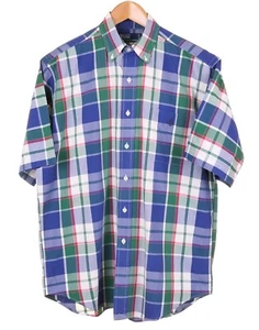 Camisa informal Polo Ralph Lauren azul verde blanco a cuadros a cuadros S/S con botones M - Imagen 1 de 6