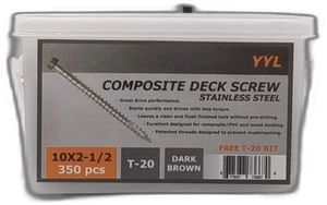 Stainless Steel Screws #10 X 2-1/2, Self Tapping Wood Screws And Composite Deck - Picture 1 of 5