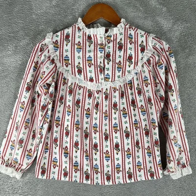 Camisa Vintage Lanz of Salzburg Juvenil 8 Blanco Rojo Payaso Manga Larga Volantes Años 70 Foto 1 de 4