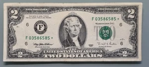 1995 Two Dollar Federal Reserve Note $2 STAR NOTE Circulated #96426 - Picture 1 of 2