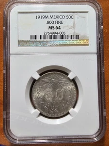 1919 Mexico 50 Centavos   .800 Silver NGC MS 64  KM 446 - Picture 1 of 4