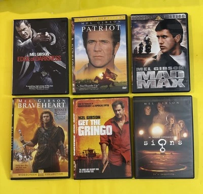 6 DVD LOT  MEL GIBSON - BRAVEHEART - PATRIOTS - MAD MAX - SIGNS - GET THE GRINGO - Image 1 of 4