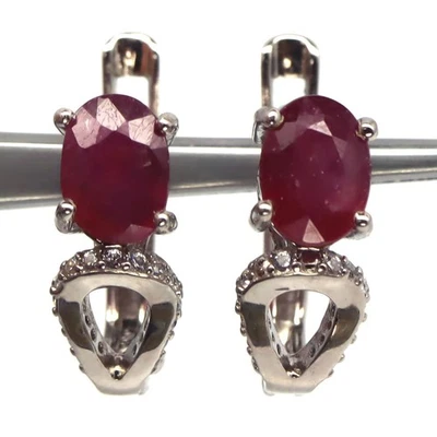 Prata esterlina 925 5 x 7 mm. Brincos de pedra de nascimento de rubi vermelho e zircão branco - Imagem 1 de 4