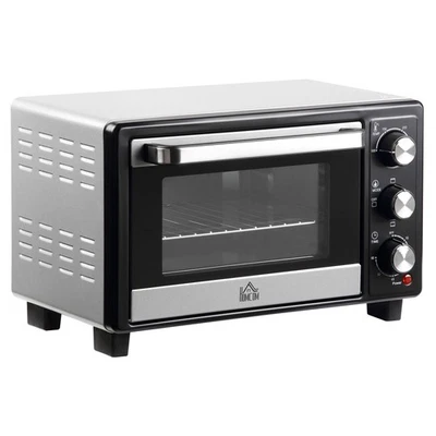HOMCOM Mini Oven 16L Countertop Oven w/ Adjustable Temp Timer 1400W, Silver - Image 1 of 4