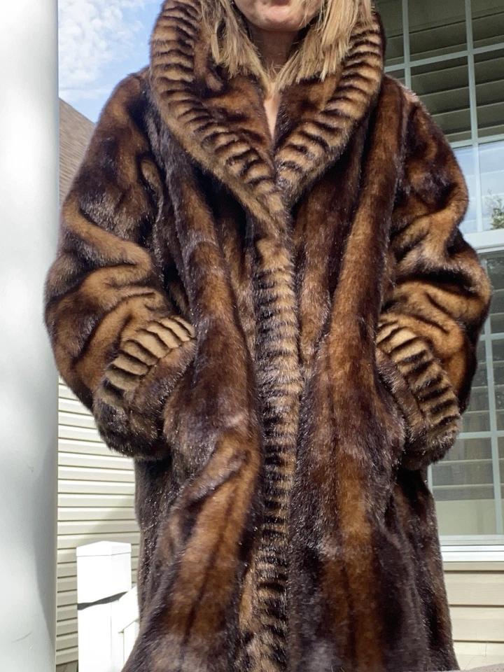 Abrigo de piel de visón vegano vintage talla grande 1XL Dennis Basso dinero antiguo silencioso lujo Foto 1 de 4
