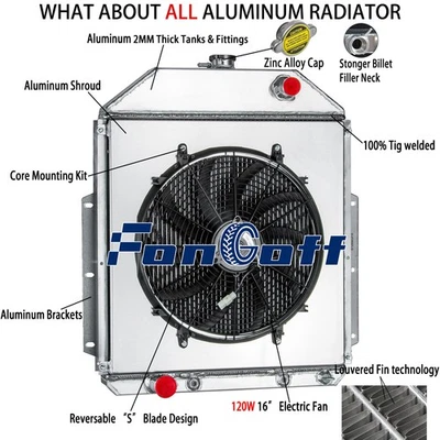 Fit 1942-1952 Ford F1 F2 F3 Pickup Ford V8 Engine 3-Row Radiator+Shroud Fan Foto 1 de 4