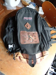Jansport Super Sack Rucksack Tasche Schwarz Lederboden Made In USA Vintage - Bild 1 von 5