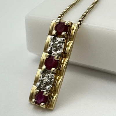 Ross-Simons R Gold-Toned 925 Sterling Silver Diamond Ruby  Necklace 18” - Image 1 of 4
