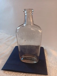 Antica fiaschetta garantita. Vetro trasparente goffrato mezza pinta. 6 1/2". - Foto 1 di 6