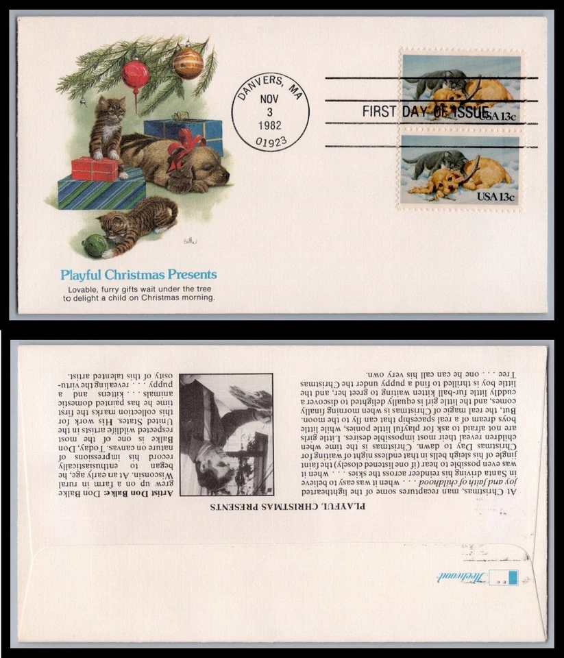 US FDC # 2025 13c Our Best Friends Pair Fleetwood  L.Cancel 1982, 9Q1746 - Image 1 of 1