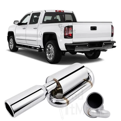 For GMC Sierra 1500 2500 Twin Loop Exhaust Muffler 2.5" Inlet 4.0" Tip Chrome US — 第 1/4 张图片