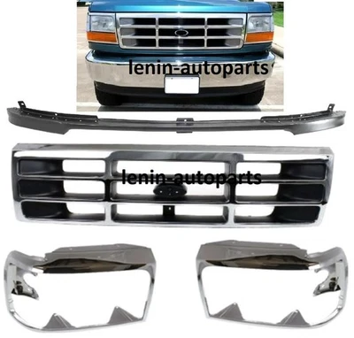 Grille Assembly Headlight Door Bezel For 1992-96 Ford F-150 Bronco Chrome Shell — 第 1/4 张图片