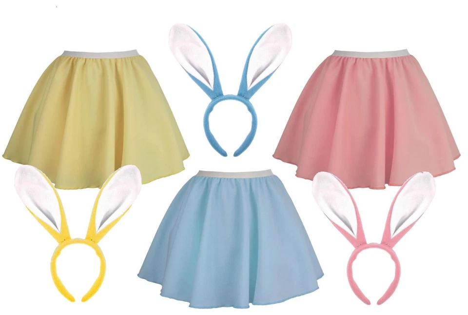 Adultos Pastel Conejo de Pascua Patinador Falda y Orejas de Conejo Vestido Elegante Disfraz Foto 1 de 1