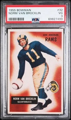 1955 BOWMAN NORM VAN BROCKLIN #32 PSA 3 NEW LABEL VINTAGE FOOTBALL HOF RAMS - Image 1 of 2
