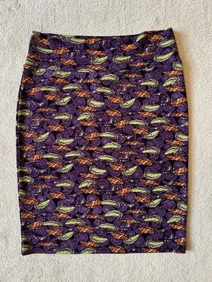 FALDA - LuLaRoe - Pluma púrpura/verde/naranja - Hasta la rodilla - Lápiz - Talla XL Foto 1 de 4