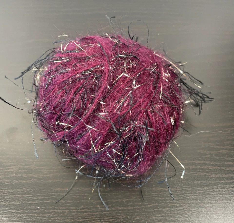 Unbranded Mohair/Rayon/Metallic Eyelash Yarn in Plum/Black/Silver - Image 1 of 3