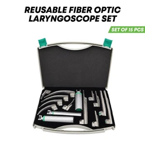 15 Pcs Fiber Optic Laryngoscope Set Miller+Macintosh Blade & Handles EMT Set - Picture 1 of 5