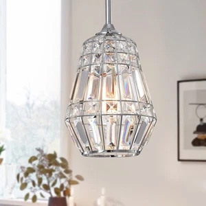 Trazi 1-light Crystal Ceiling Pendant Lamp Chrome - Picture 1 of 3