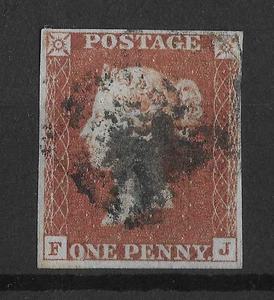 GB 1840-41 1d Red-Brown SG7 Plate 10 Stage 2 'O' Flaw Lettered F - J - Picture 1 of 3
