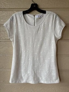Calvin Klein womens Lined Lace Back Zip T Shirt Top size Medium Off White - Picture 1 of 4