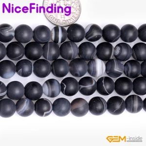 Cuentas sueltas de piedra natural con bandas de ágata Sardonyx negra para hacer joyas de 15"" - Imagen 1 de 20
