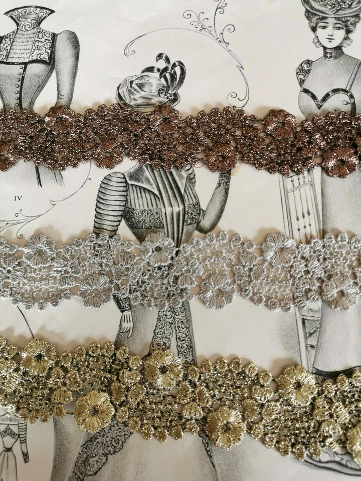 LA STEPHANOISE A BEYNOST SM🧵✂ DENTELLE BRODEE EN LAME CAMPANULE CUIVRE/ARGENT/BRONZE 35MM