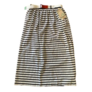 NEU Vintage Justin B Jones Rock blau weiß Streifen Gürtel Kleid lang USA Large - Bild 1 von 8