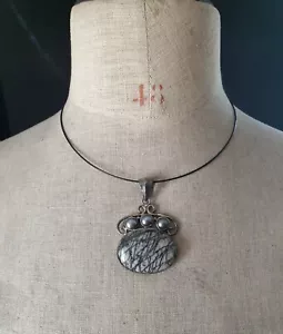 collana gioiello pietre preziose vintage AGATA A RIGHE E ARGENTO 925 - Foto 1 di 2