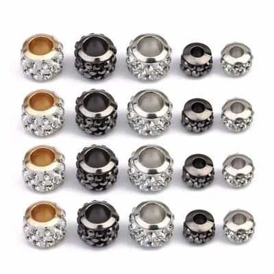 Rhinestone Round Crystal Bead Big Hole Spacer Beads DIY Bracelet Necklace 20Pcs - Image 1 of 4