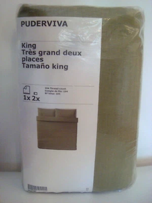 Funda Edredón LINO VERDE King Size con 2 Fundas de Almohada King Verde Oliva Claro - NUEVA Foto 1 de 4