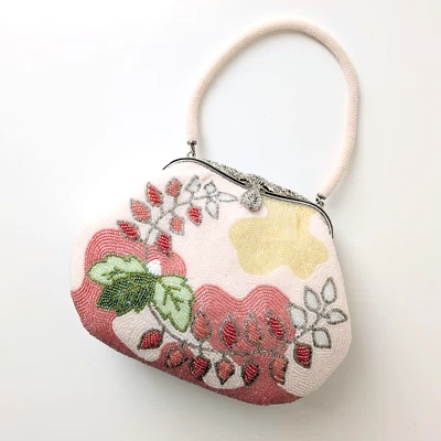 Bolso de noche japonés vintage con cuentas rosa claro patrón de flores de glicinia 7 x 5 pulgadas Foto 1 de 4