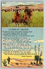 Cowboys Prayer Poem~Western Cowboy Scene W/ Herd & Desert~Vintage Linen Postcard