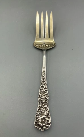 Dominick & Haff "Rococo" 1888 Solid Sterling Silver Large Cold Meat Serving Fork Cover