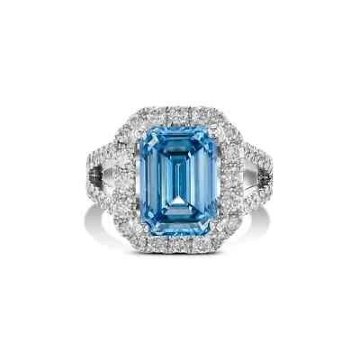 3.50 Cts Fancy Vivid Blue VVS2 Lab Grown CVD Diamond Emerald Cut Engagement Ring - Image 1 of 4