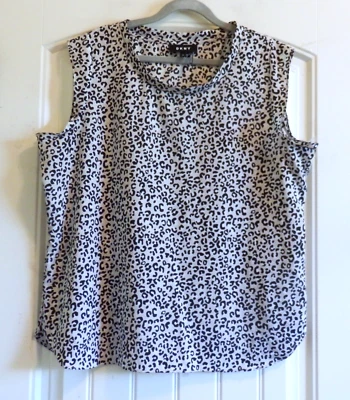 DKNY Black White Animal Cap Sleeve Women's Blouse Top SZ XL - Image 1 of 3