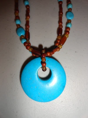 Collar de cuentas de turquesa y madera 17 - 18" Foto 1 de 3