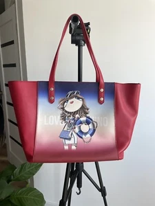 Vintage Rare Love Moschino Red Tote Bag Girl Print With Dust Bag - Picture 1 of 19