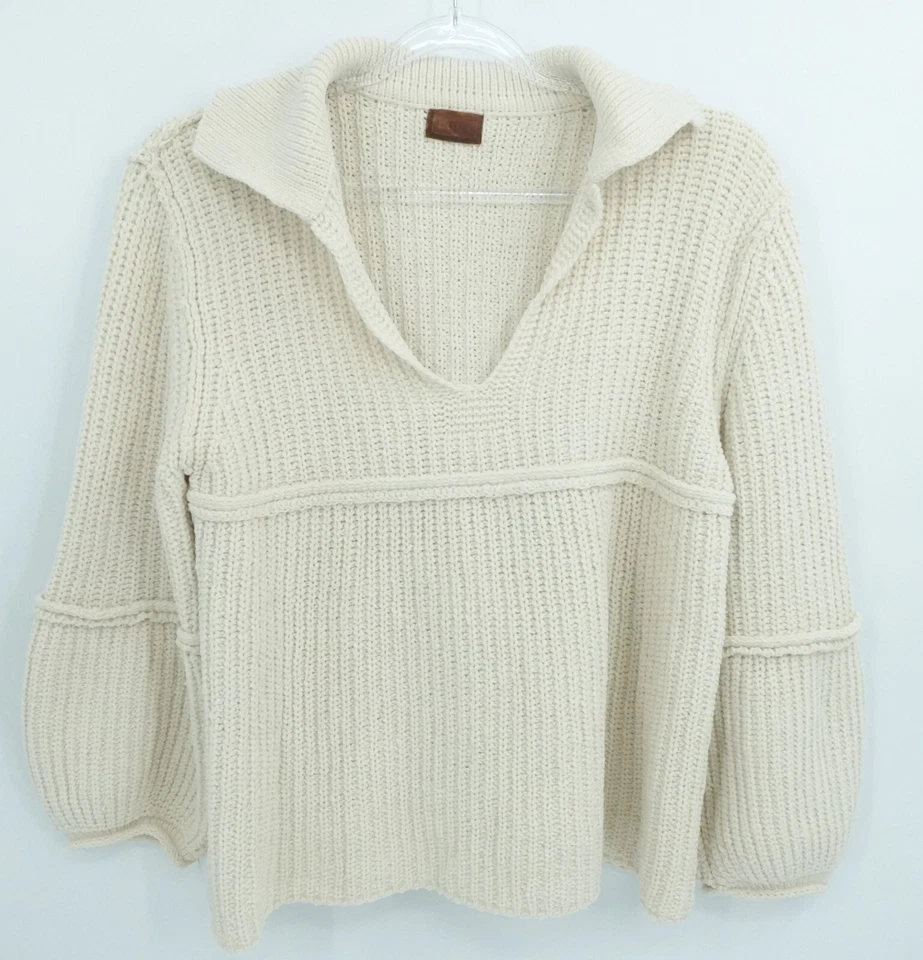 Suéter Pol Para Mujer S Crema Gran Tamaño Grueso Tejido Manga Globo Cuello en V Acogedor Foto 1 de 4