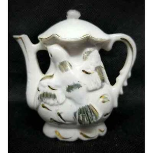 Olla de té en miniatura de porcelana blanca plateada de colección japonesa con soporte de palillo de dientes de colección - Imagen 1 de 9